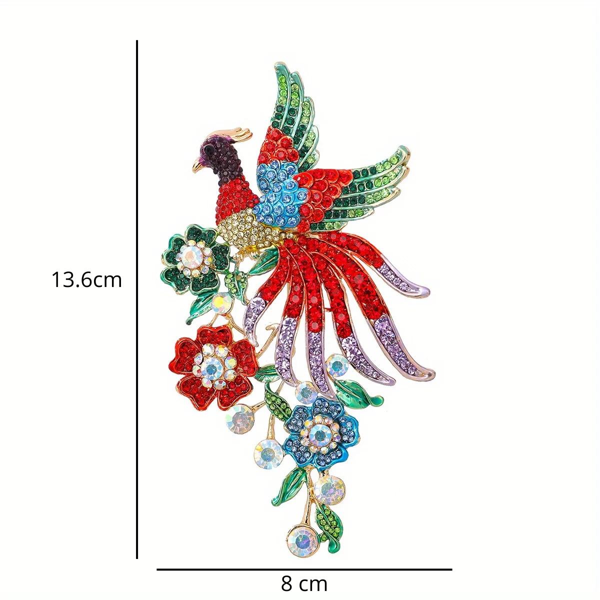 Broche Fênix de Cristal Exagerado Vintage com Strass Luxo