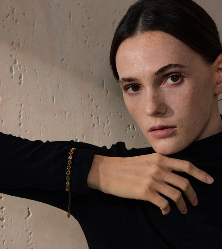 Yhpup requintado colorido zircônia cúbica luxo elenco corrente colar pulseira para mulheres de aço inoxidável à prova dwaterproof água jóias presente