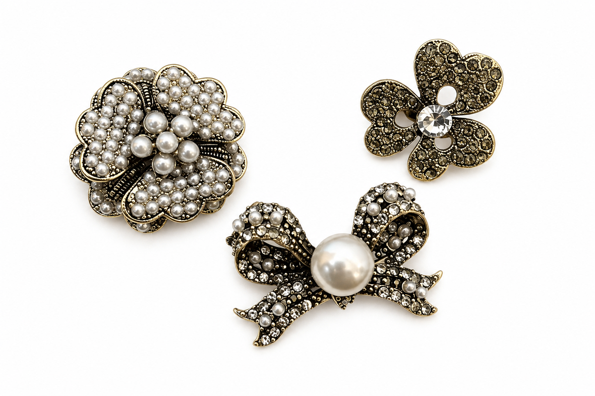 Conjunto de Broches Barrocos com Strass e Pérola