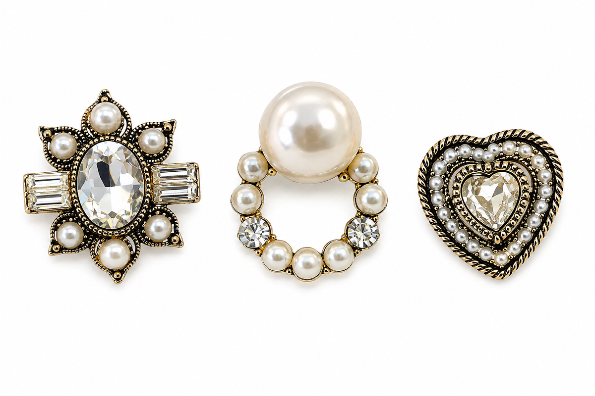 Conjunto de Broches Barrocos com Strass e Pérola