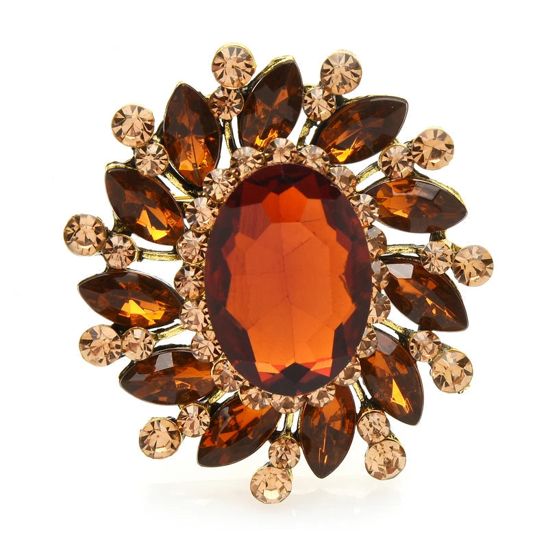 Wuli & baby Broches de flores redondas de cristal para mulheres unissex 7 cores clássico flor festa broche de escritório presentes