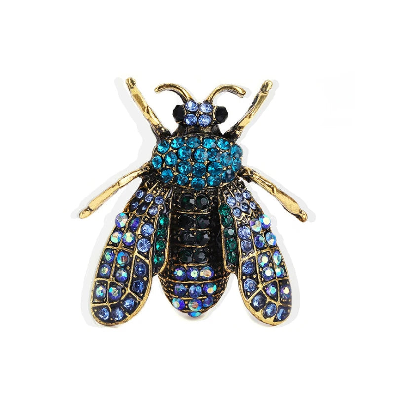 Broche de metal de abelha azul, broches de strass de insetos para mulheres, clipe de cachecol, buquê de joias