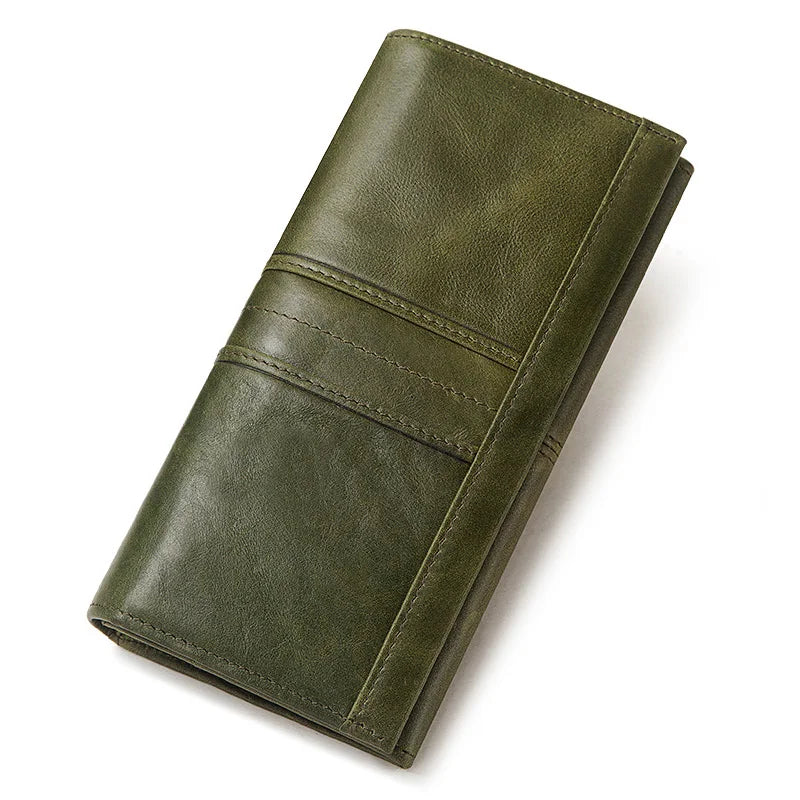 Carteira de couro genuíno para mulheres, bolsa de embreagem, bolsa de celular, bloqueio RFID, cartão de crédito, bolso com zíper, moda feminina