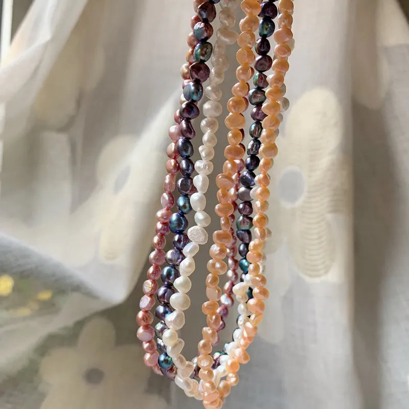 Colar de pérolas naturais de água doce para mulheres, barroco irregular pequeno real, gargantilha curta, jóias para colarinho, branco, roxo, 4-5mm