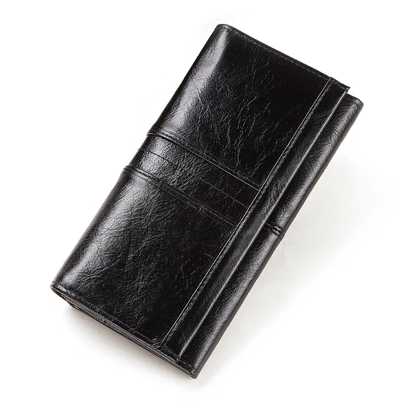 Carteira de couro genuíno para mulheres, bolsa de embreagem, bolsa de celular, bloqueio RFID, cartão de crédito, bolso com zíper, moda feminina
