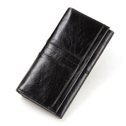 Carteira de couro genuíno para mulheres, bolsa de embreagem, bolsa de celular, bloqueio RFID, cartão de crédito, bolso com zíper, moda feminina