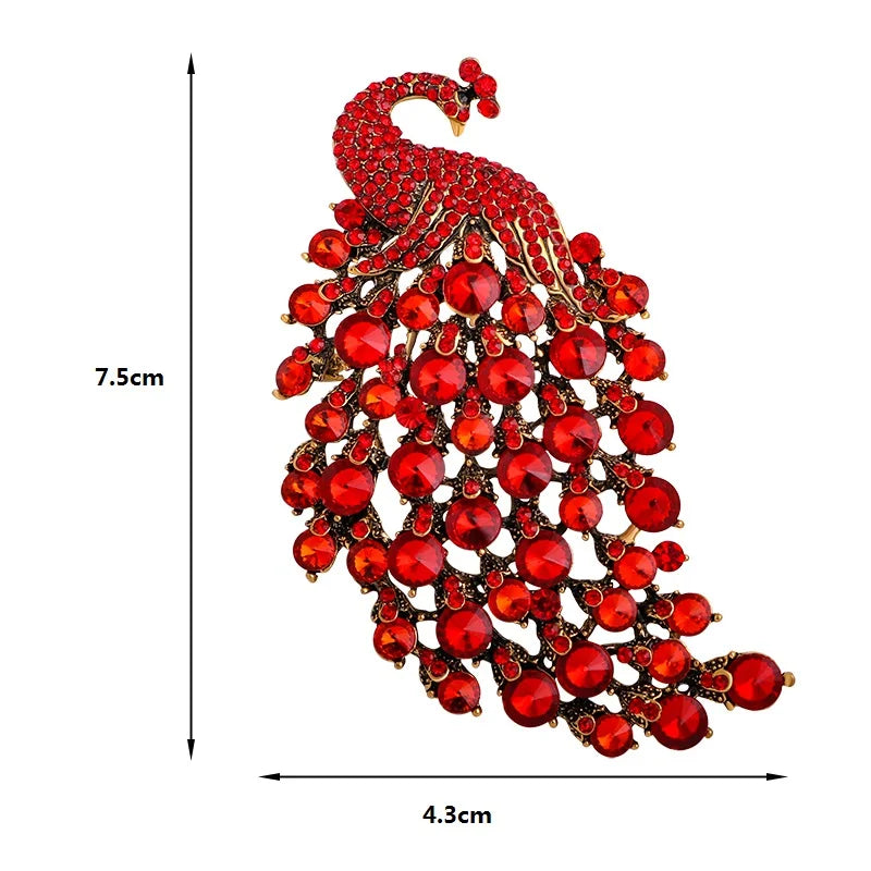 Wuli & baby broches de pavão de tamanho normal para mulheres strass 4 cores beleza pássaro festa broche de escritório presentes