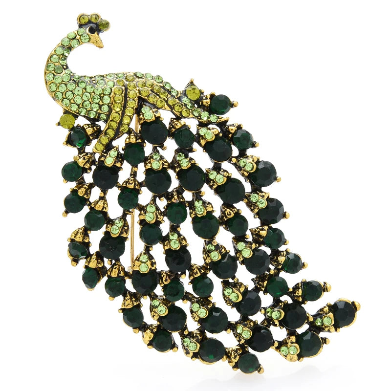 Wuli & baby broches de pavão de tamanho normal para mulheres strass 4 cores beleza pássaro festa broche de escritório presentes