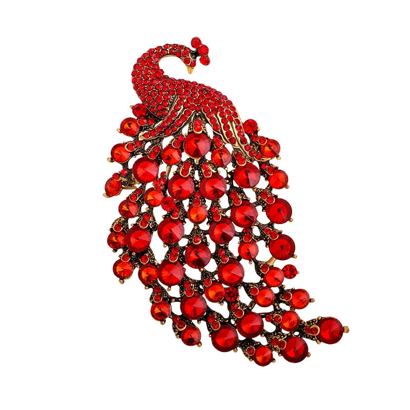 Wuli & baby broches de pavão de tamanho normal para mulheres strass 4 cores beleza pássaro festa broche de escritório presentes