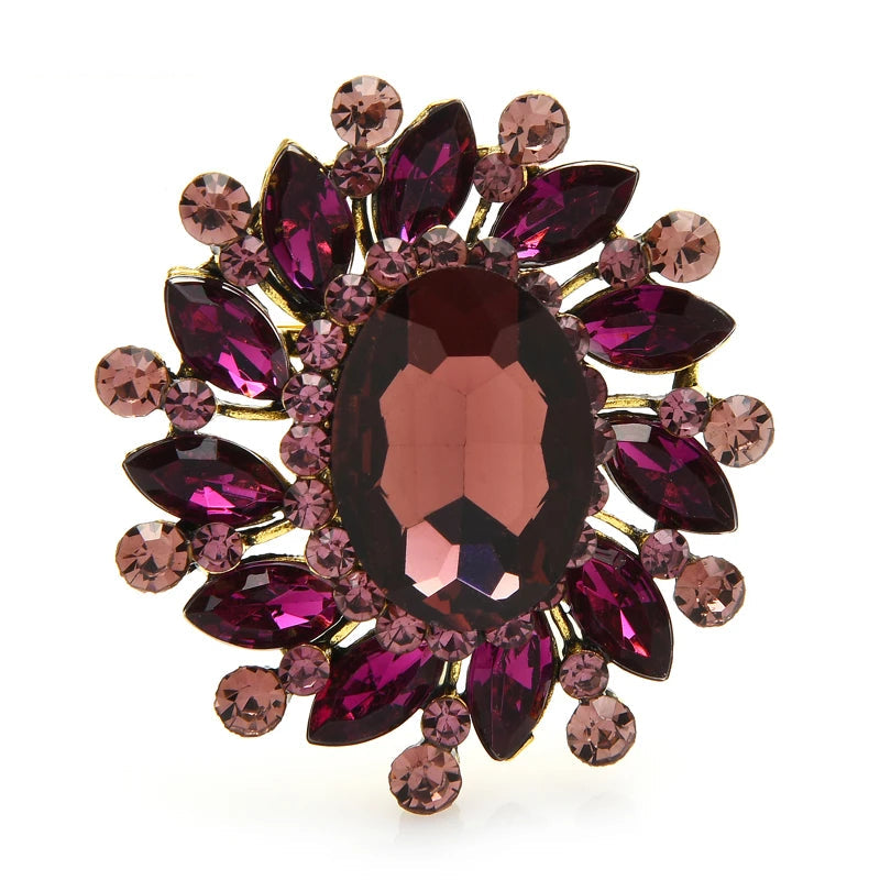 Wuli & baby Broches de flores redondas de cristal para mulheres unissex 7 cores clássico flor festa broche de escritório presentes