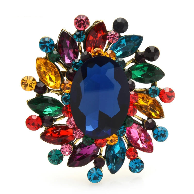 Wuli & baby Broches de flores redondas de cristal para mulheres unissex 7 cores clássico flor festa broche de escritório presentes