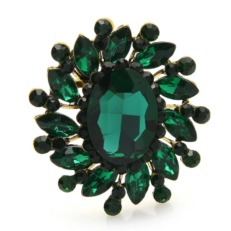 Wuli & baby Broches de flores redondas de cristal para mulheres unissex 7 cores clássico flor festa broche de escritório presentes