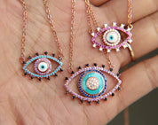 Novo autêntico turquesa turco mal olho forma rosa cor de ouro moda feminina colar atacado