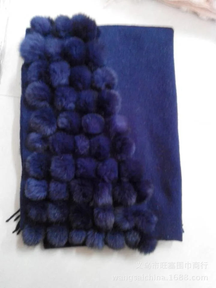 Lenço Pashmina Borgonha feminino 100% lã, bolas de pele de coelho, borla fina, xale grosso, moda quente, novo, alta qualidade