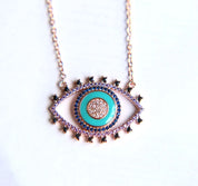 Novo autêntico turquesa turco mal olho forma rosa cor de ouro moda feminina colar atacado