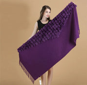 Lenço Pashmina Borgonha feminino 100% lã, bolas de pele de coelho, borla fina, xale grosso, moda quente, novo, alta qualidade
