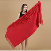 Lenço Pashmina Borgonha feminino 100% lã, bolas de pele de coelho, borla fina, xale grosso, moda quente, novo, alta qualidade