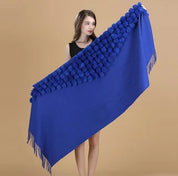 Lenço Pashmina Borgonha feminino 100% lã, bolas de pele de coelho, borla fina, xale grosso, moda quente, novo, alta qualidade