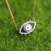 Novo autêntico turquesa turco mal olho forma rosa cor de ouro moda feminina colar atacado