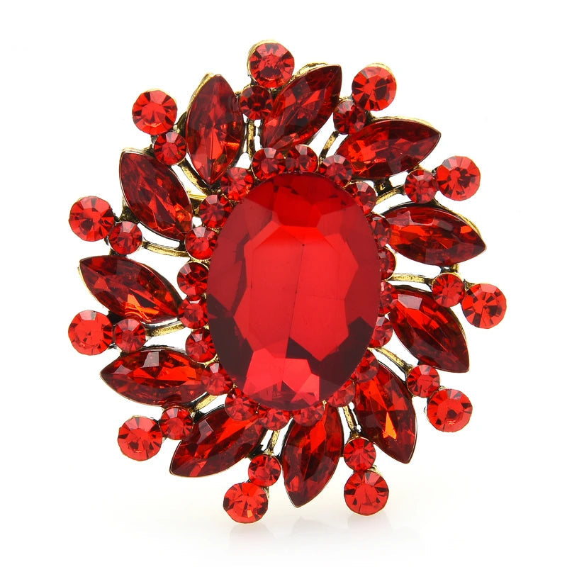 Wuli & baby Broches de flores redondas de cristal para mulheres unissex 7 cores clássico flor festa broche de escritório presentes