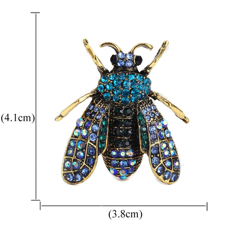 Broche de metal de abelha azul, broches de strass de insetos para mulheres, clipe de cachecol, buquê de joias