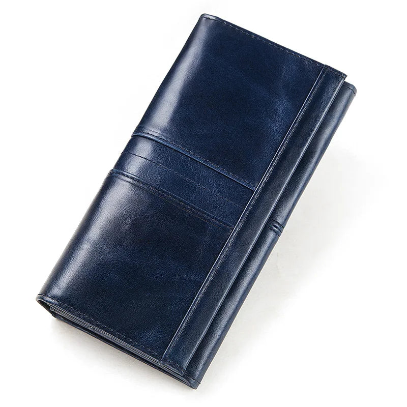 Carteira de couro genuíno para mulheres, bolsa de embreagem, bolsa de celular, bloqueio RFID, cartão de crédito, bolso com zíper, moda feminina