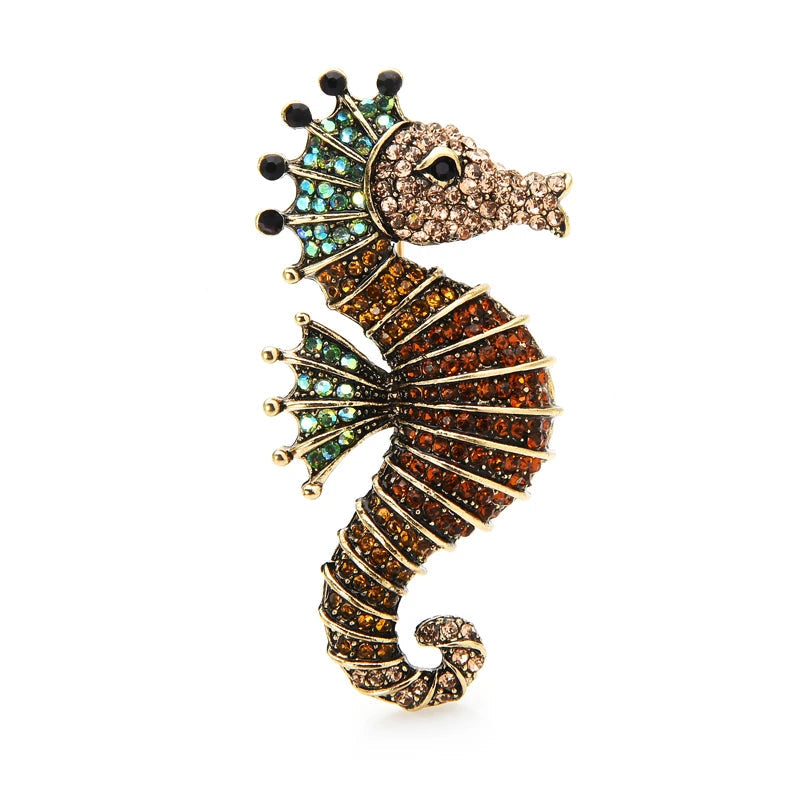 Broche Cavalo-Marinho com Strass Design Elegante Feminino