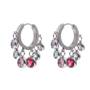 Yhpup Brincos de argola coloridos de zircônia cúbica de aço inoxidável para mulheres, brincos geométricos de textura de metal da moda requintada, presente
