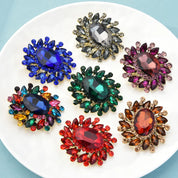 Wuli & baby Broches de flores redondas de cristal para mulheres unissex 7 cores clássico flor festa broche de escritório presentes