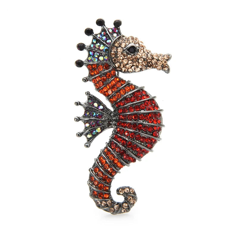 Broche Cavalo-Marinho com Strass Design Elegante Feminino
