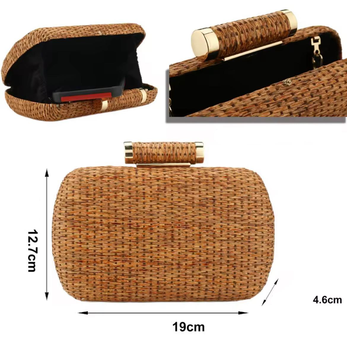 Bolsa Crossbody de Palha Trançada com Corrente