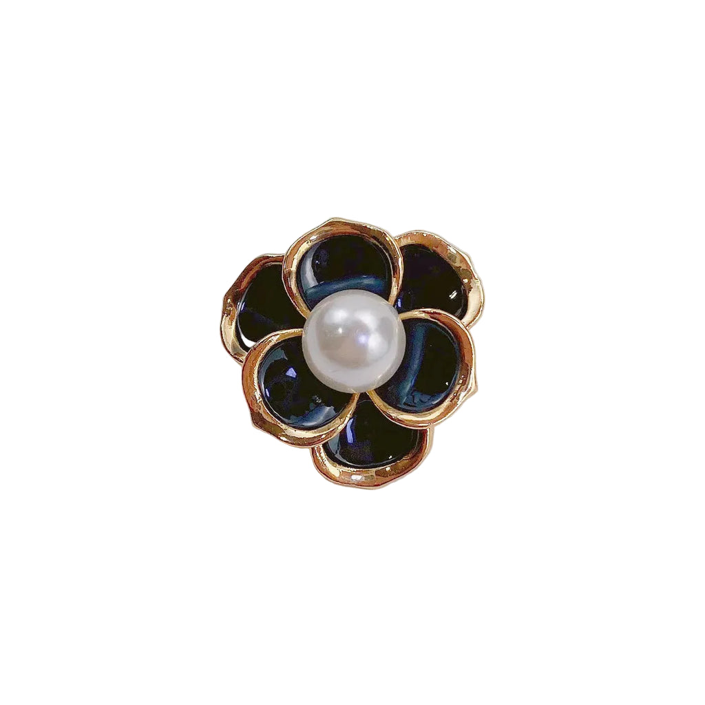 Broche Flor Camélia Retrô com Zircônias e Detalhe em Esmalte