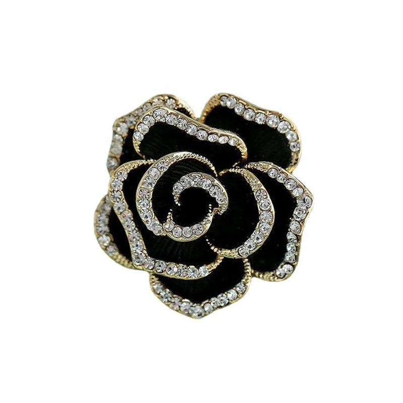Broche Flor Camélia Retrô com Zircônias e Detalhe em Esmalte