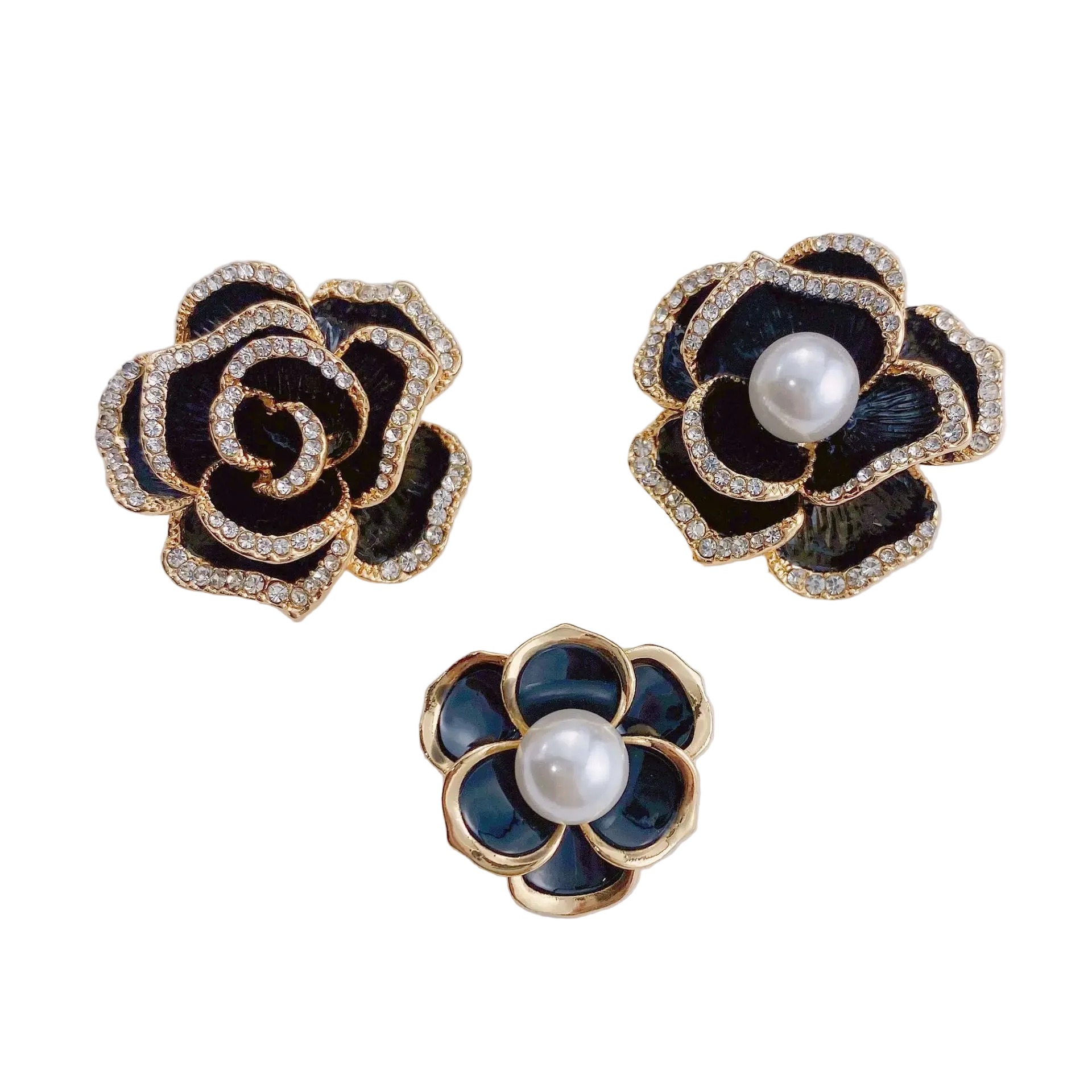 Broche Flor Camélia Retrô com Zircônias e Detalhe em Esmalte