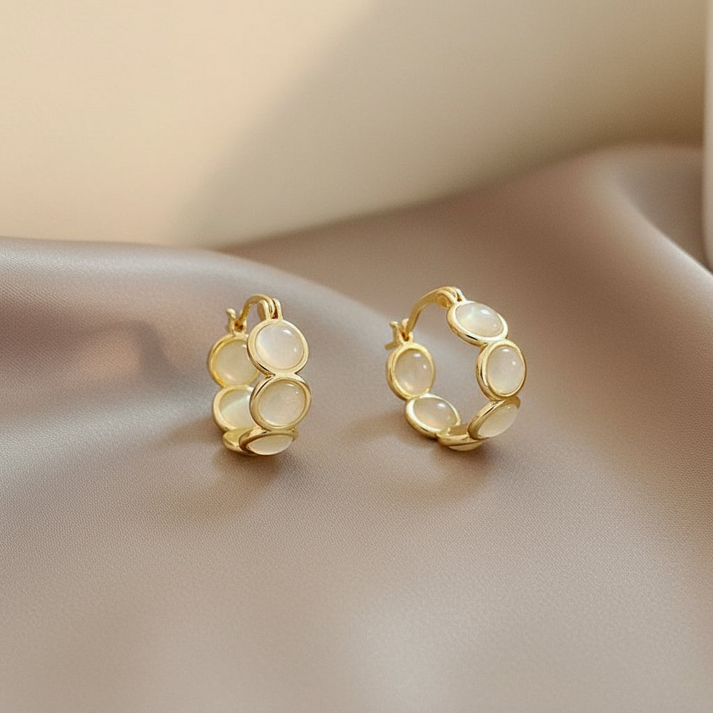 2025 novo design sentido branco e verde opalas brincos de argola redondos para mulheres coreano moda jóias luxo acessórios brilhantes