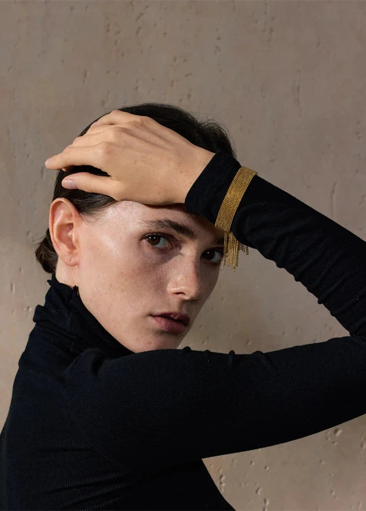 Yhpup estilo quente corrente de aço inoxidável borla manguito pulseira 18k cor ouro banhado personalidade moda charme jóias