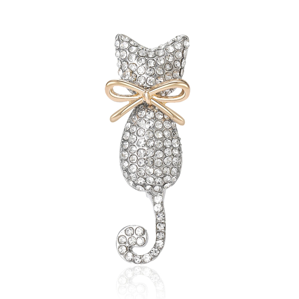 Broche de Gato Esmaltado com Pedrarias Elegante e Delicado