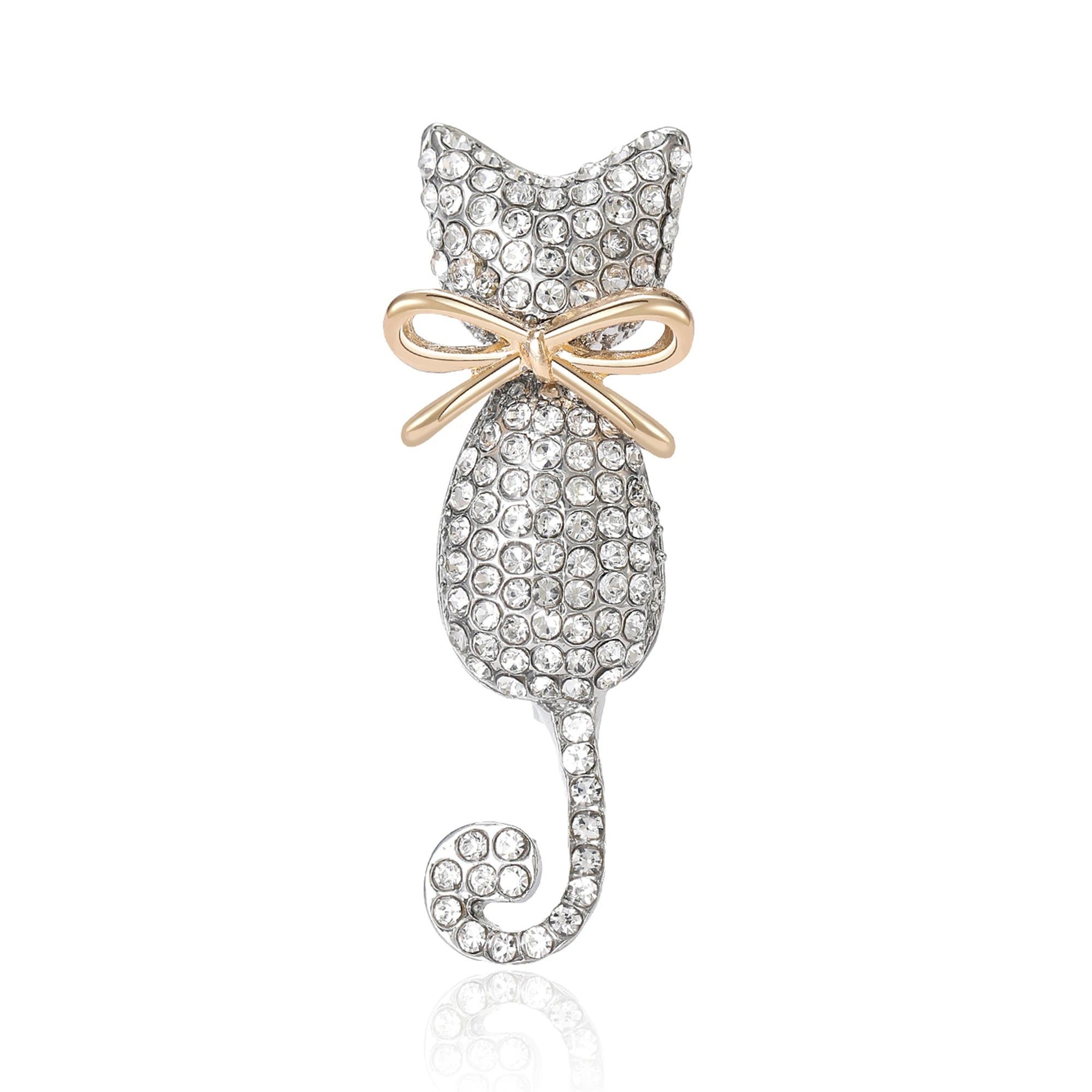 Broche de Gato Esmaltado com Pedrarias Elegante e Delicado