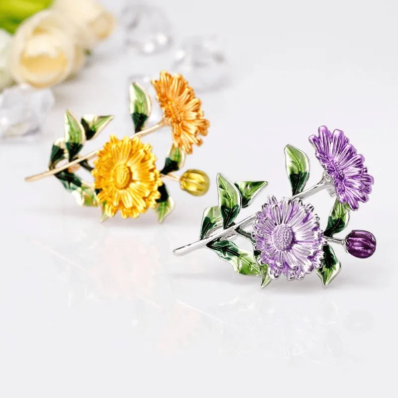 Broche Flor Dupla Esmaltada Design Elegante Feminino