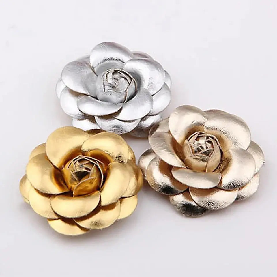 5cm ouro prata cor couro do plutônio rosa flor broche camélia corsage feminino lapela pinos e broches cachecol fivela acessórios