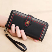 Carteira de couro genuíno para mulheres, titular do cartão, embreagem, bolsas femininas, longa bolsa de dinheiro, abelha, marca de luxo, pulseira, hasp telefone