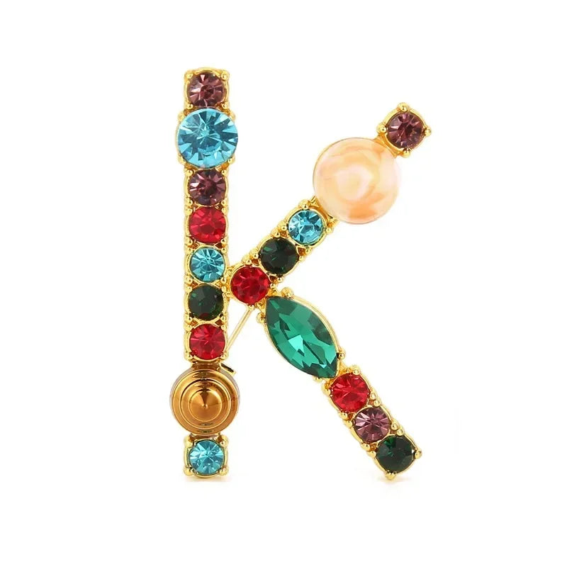 Nova chegada inglês carta palavra broche colorido strass cristal lapela pinos para mulheres camisola terno broche festa jóias presentes