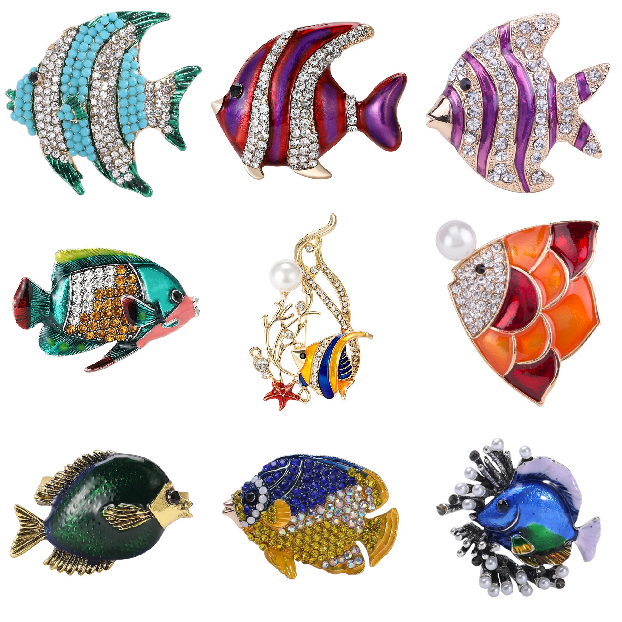 Broches de peixe palhaço de strass para mulheres unissex esmalte animal alfinetes festa de escritório amigo engraçado presentes de luxo acessórios de joias