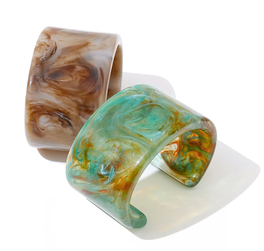 Yhpup grande ácido acético acrílico ampla aberta manguito pulseira à prova dwaterproof água 2025 declaração jóias de pulso cinza verde acessórios