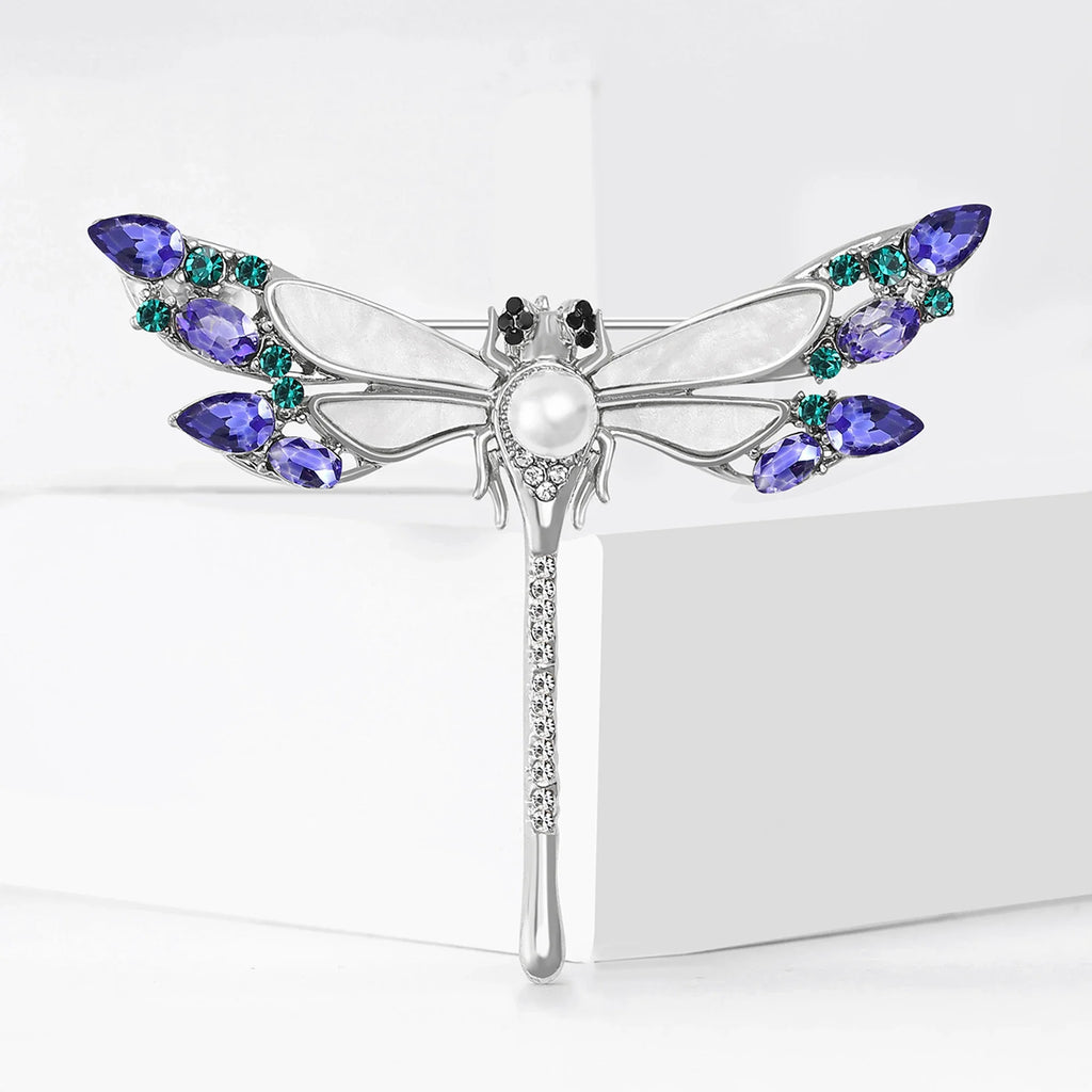 Engraçado strass libélula broche para mulheres unissex pérola inseto pinos festa de escritório amigo presentes jóias acessórios decoração