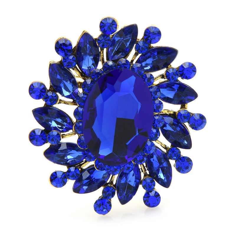 Wuli & baby Broches de flores redondas de cristal para mulheres unissex 7 cores clássico flor festa broche de escritório presentes