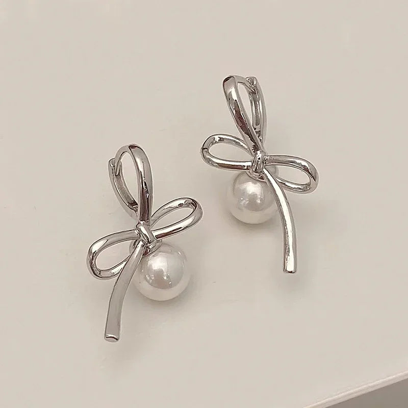 Real 925 prata esterlina 14k ouro pérola oco bowknot hoop brincos para mulheres minimalista jóias finas acessórios bonitos