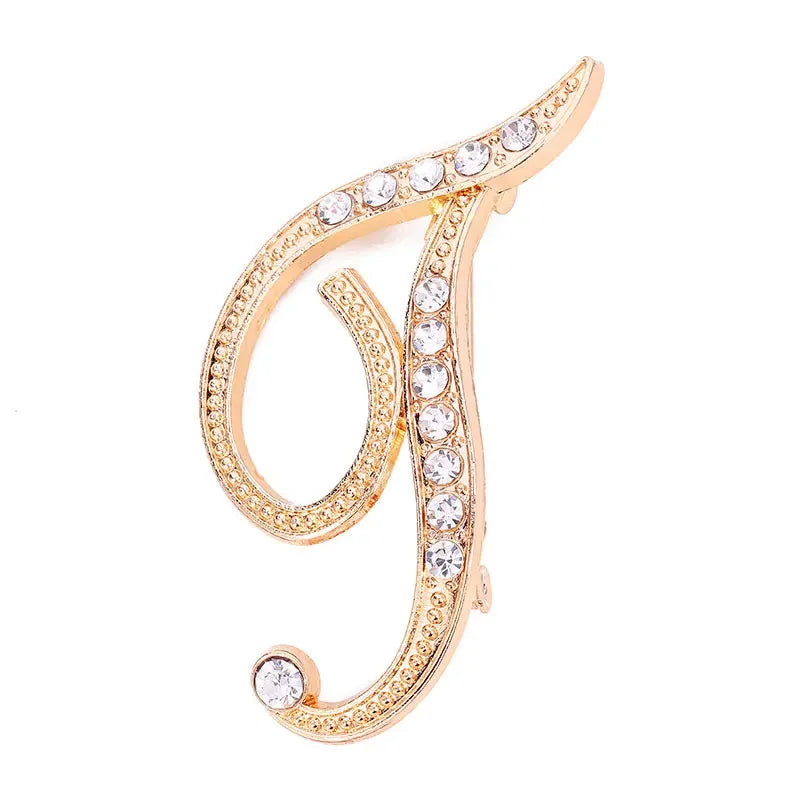 Broche de Letra com Strass Cristal Dourado Elegante