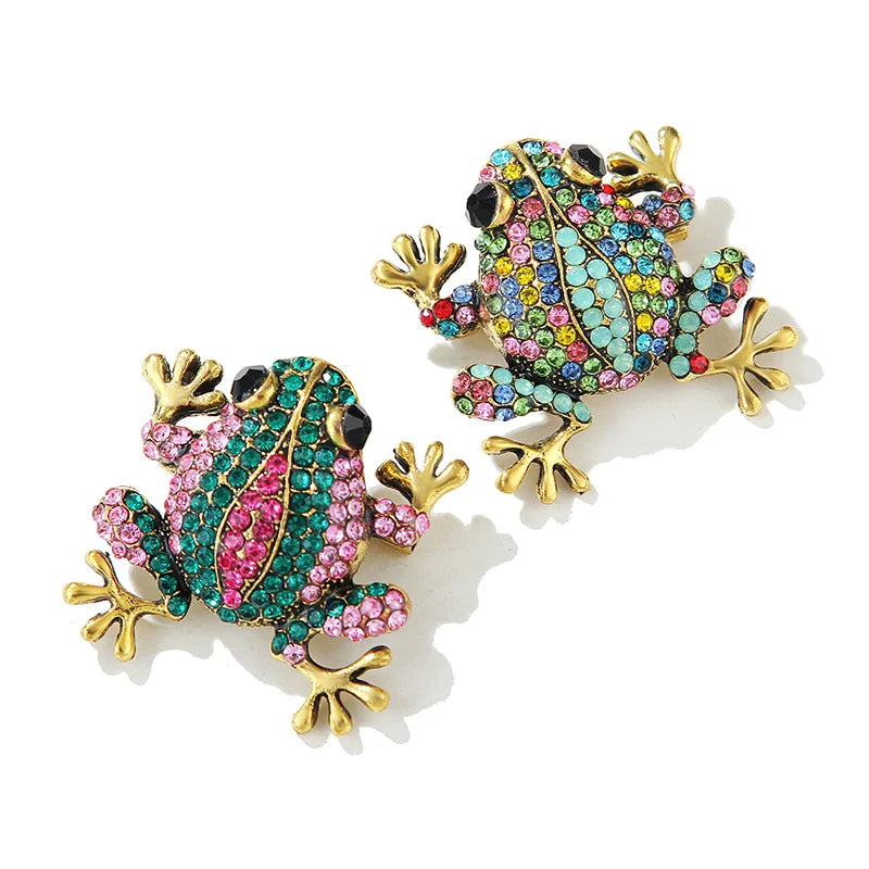 Retro Rhinestone Frog Broches para Mulheres, Casaco Acessórios, Presentes Jóias, Moda