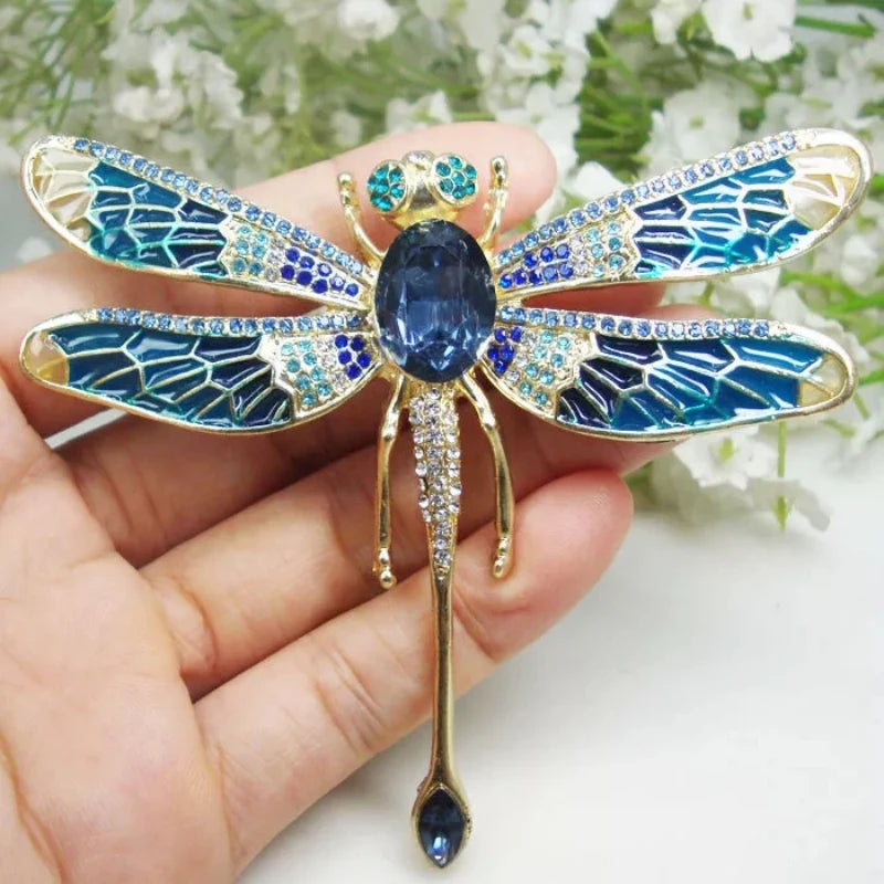 Vintage médio feminino masculino cristal libélula broche emblemas moda clássico unisex criativo inseto grandes fivelas de pino acessórios